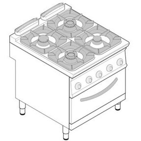 موقد غاز 4 وحدة على فرن غاز GN2/1 مع تحمير تكنواينوكس ايطالي PFG8GG9E