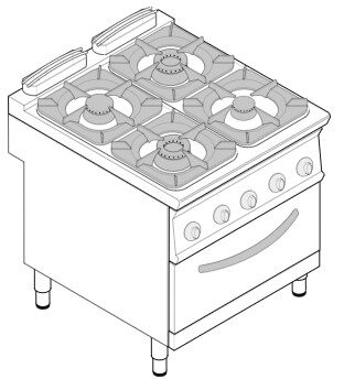 موقد غاز 4 وحدة على فرن غاز GN2/1 مع تحمير تكنواينوكس ايطالي PFG8GG9E