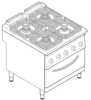 موقد غاز 4 وحدة على فرن غاز GN2/1 مع تحمير تكنواينوكس ايطالي PFG8GG9E